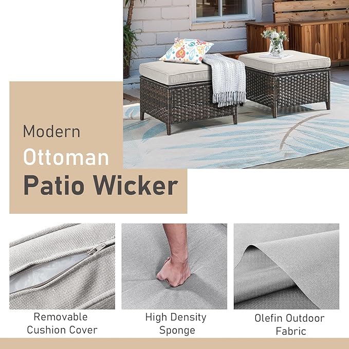 Wicker Outdoor Dialogue Set -6-Piece Outdoor Wicker High Back Sofa with Rotating Rocking Chair Terrace Furniture, Suitable for Deck, Pool, Backyard