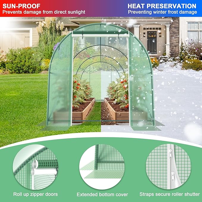 Greenhouses for Outdoors Heavy Duty 10x7x7 FT Portable Greenhouse with Watering System,6 Ventilated Screen Windows & Rolling Zipper Door & Reinforced Steel Frame High Tunnel Greenhouse