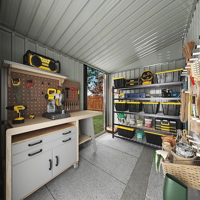 7'x5.5' Lean to Shed Galvanized Steel Storage Sheds with Side Door Waterproof Utility Shed with Sloped Roof for Mower, Bike, Garden Tools (Brown)