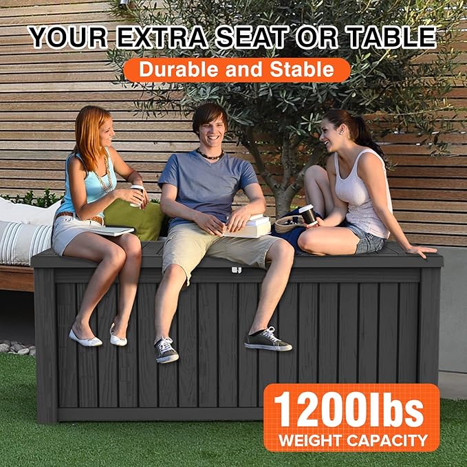 180GAL Black Versatile Outdoor Deck Box - Waterproof, SGS - Certified UV Resistant, Suitable for a Wide Range of Storage Needs from Patio Cushions to Garden Equipment, Simple to Assemble