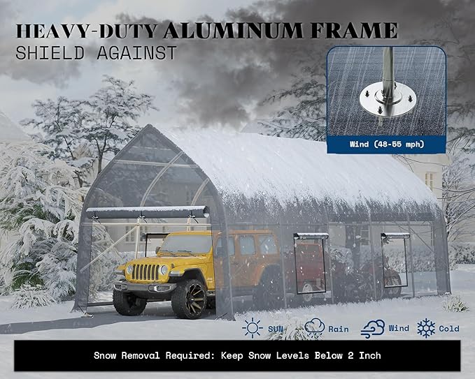 AMERLIFE 12 x 30 FT Walnut-Shaped Outdoor Carport, Heavy Duty Enclosed Carport, UV & Snow Resistant, Roll-Up Doors & Mesh Windows, for Trucks, Boats, Farm Equipment, Events, Silver Gray