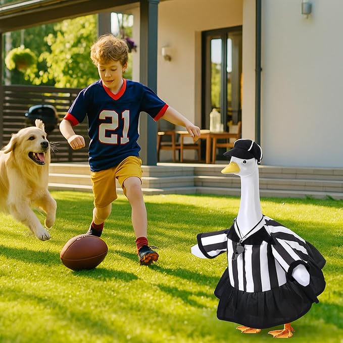 3 Pcs/Set Referee Porch Goose Outfits, Lawn Goose Statue Women Referees Costume, Garden Goose Clothes Referee Dress Hat and Whistle for 23" Statue Halloween Sports Season Outdoor Patio Yard Decor