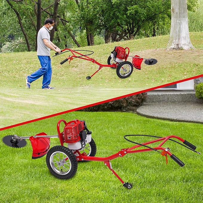 49CC 2-Stroke Gas Powered Lawn Mower, Hand Push Lawn Mower Trimmer, Brush Mower Gasoline Brush Broom Sweeping Machine, Gas Brush Cutter String Trimmer for Yard