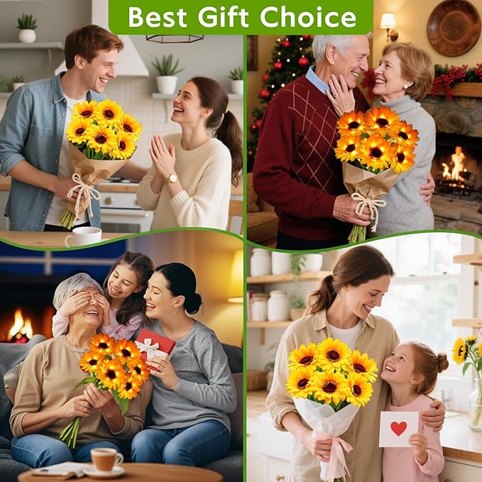 Solar Sunflower Lights Outdoor Garden Decor, Solar Flowers Lights with 18 Sunflowers, Waterproof Fall Decor Stake Decorative Light Auto ON/Off for Garden Yard Patio Backyard, Gift for Women (3 Pack)