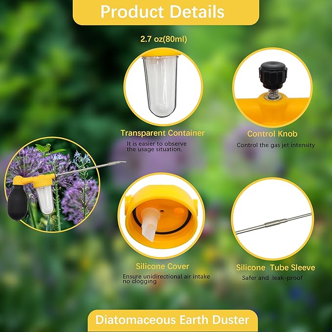 80ml Multi-Purpose Powder Duster Diatomaceous Earth Duster Powder Sprayer Bulb Duster with Length Adjustable from 11" to 23"