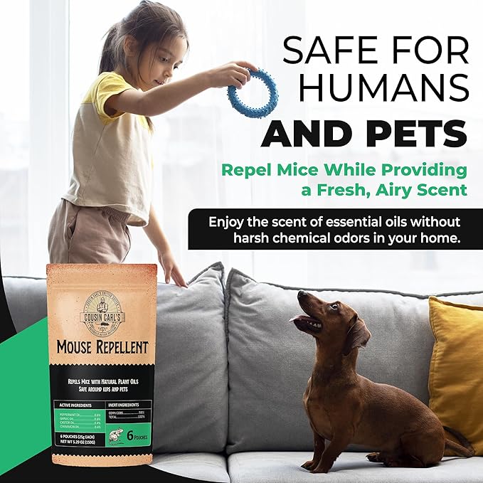 Cousin Carl’s Natural Mouse Repellent Pouches – Plant-Based Pest Control Formula (6-Pack)