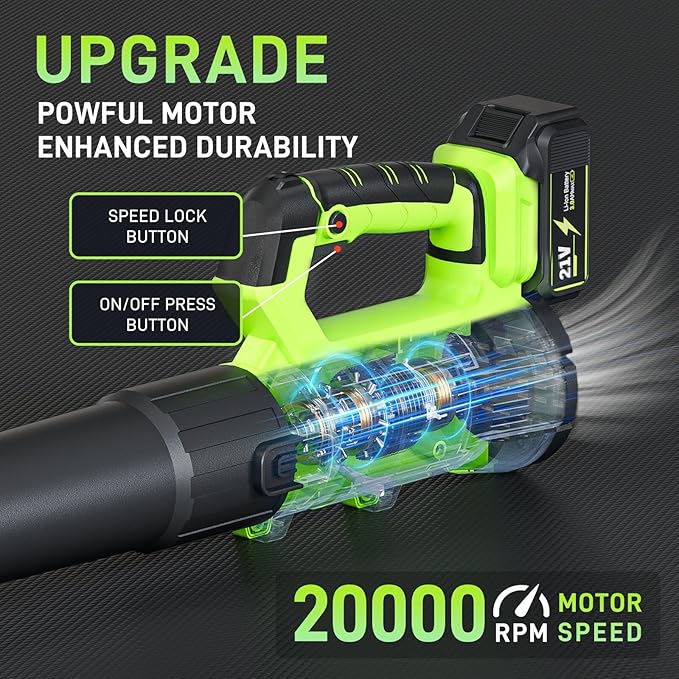 Aokia Leaf Blower, 21V Electric Cordless with Battery and Charger - 6 Speed Mode Handheld Powered Air Blower - Lightweight Leaf for Lawn Care, Patio Cleaning, Blowing Leaves and Dust