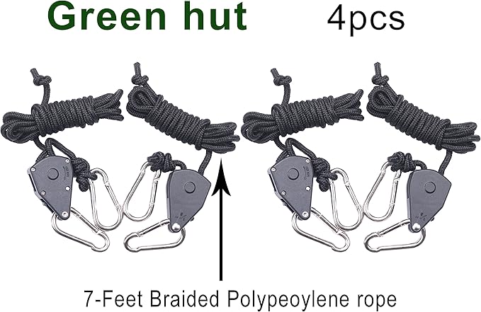 2 Pair of 1/8 inch Adjustable Rope Hanger Heavy Duty for Grow Light Rope Hangers Loose-Proof Design Light Fixture Hangers (4 Pcs)