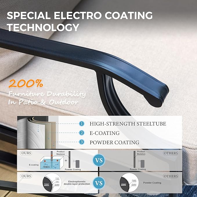 Patio Furniture Set with Firepit Table, 4 Pcs Metal Outdoor Conversation Set, 2 Swivel Chairs and 3 Seater Sofa with 5.75" Extra Thick Cushion and Gas Fire Pit Table for Backyard Deck, Beige