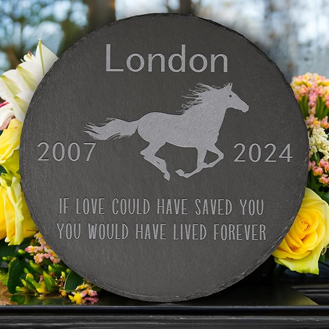 Horse Memorial Stone Horse Garden Statue - Horse Memorial Gifts - Horse Tombstone - Horse Loss Gift - Loss of Pet Horse - Round