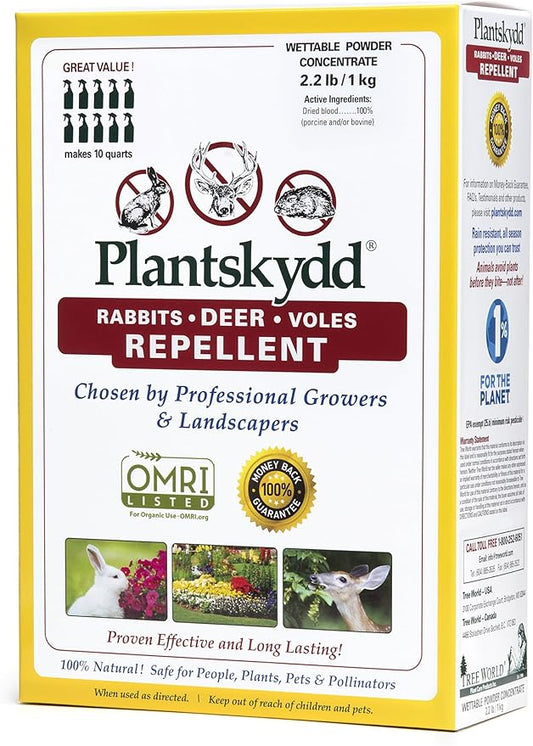 Plantskydd Animal Repellent - Repels Deer, Rabbits, Elk, Moose, Hares, Voles, Squirrels, Chipmunks and Other Herbivores; Wettable Powder Concentrate - 2.2 LB Box - Makes 2.5 Gallon Liquid (PSP-R2)