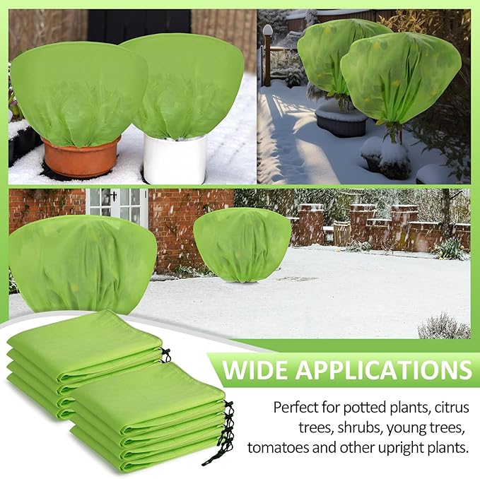 6 Pcs Winter Plant Covers Freeze Protection 39.4x23.6 Inch Horizontal Shrub Tree Rose Plant Protection Bags Frost Blanket with Drawstring for Fall Winter Outdoor Garden Planting (Green)