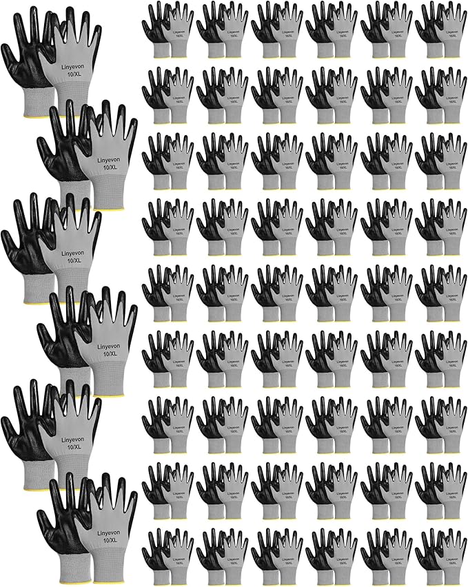 Maxcheck 54 Pairs PU Coated Gloves Bulk, Reusable Rubber Safety Gloves for Men Women Work Warehouse, Mechanic, Woodworking