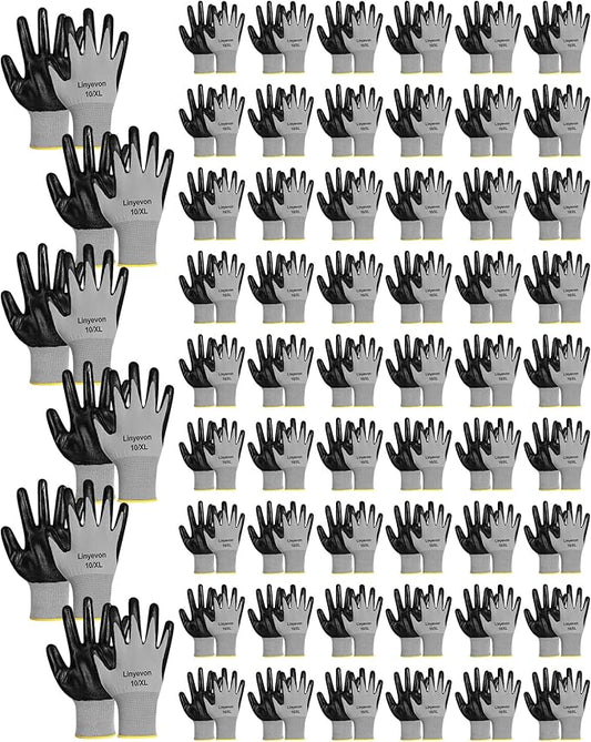Maxcheck 54 Pairs PU Coated Gloves Bulk, Reusable Rubber Safety Gloves for Men Women Work Warehouse, Mechanic, Woodworking