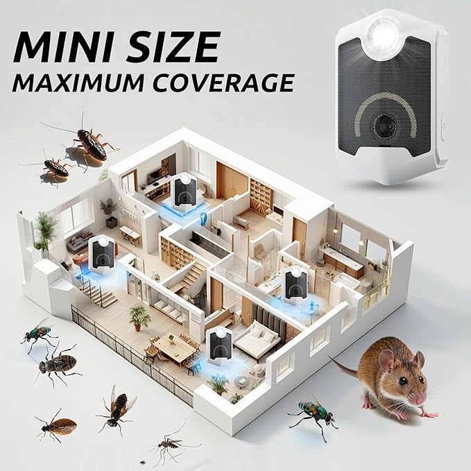 Ultrasonic Pest Repeller Plug in (4 Pack) - Rodent Repellent Indoor Electronic Pest Control with Flashing Light, Mouse Deterrent, Pest Repellent Ultrasonic for Mice, Rat, Spiders, Roaches, Insects