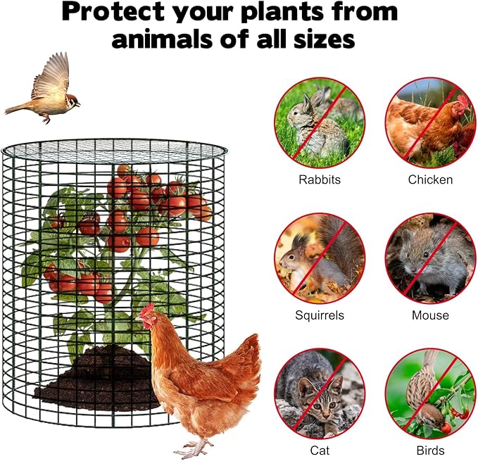 6 Sets of 24'' x 12'' Garden Plant Protectors from Animals with Detachable Covers, Metal Plant Cage Chicken Wire Cloche with Ground Stakes and Nylon Tie, Wire Plant Cage to Keeping Bunny Animals Out