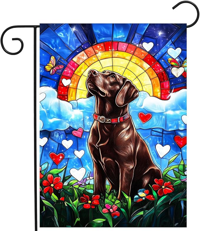 Chocolate Rainbow Labrador Dog Memorial Garden Flag 12x18 Double Sided