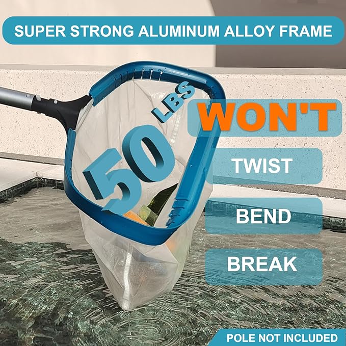 POOLWHALE 17.5" Heavy Duty Ultra Fine Mesh Pool Pollen & Sand Skimmer Rake, Aluminum Frame Deep Nylon Net, Pool Net for Above Ground & In-ground Swimming Pools (No Pole)