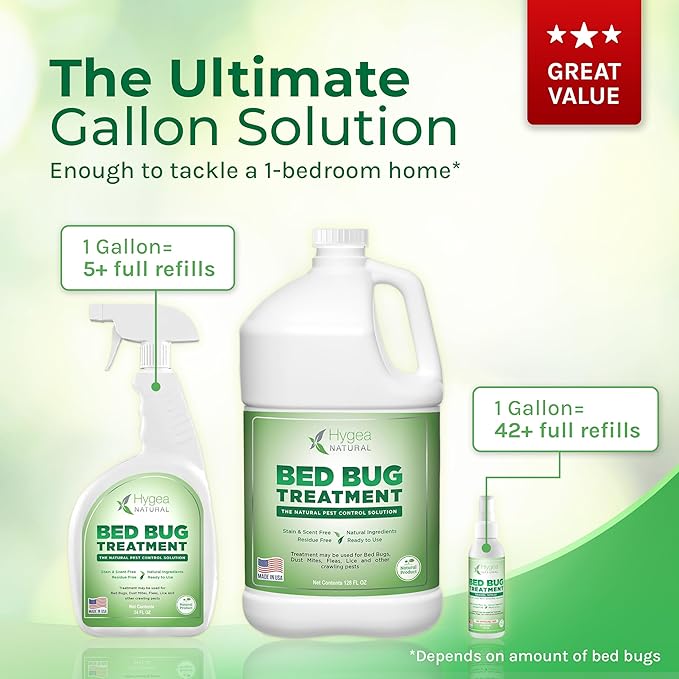 Bed Bug & Lice Elimination Duo - Includes 24 Ounce Lice, Bed Bug & Mite Spray & 128 Ounce Refill - Child & Pet Friendly - Stain & Odor Free Spray