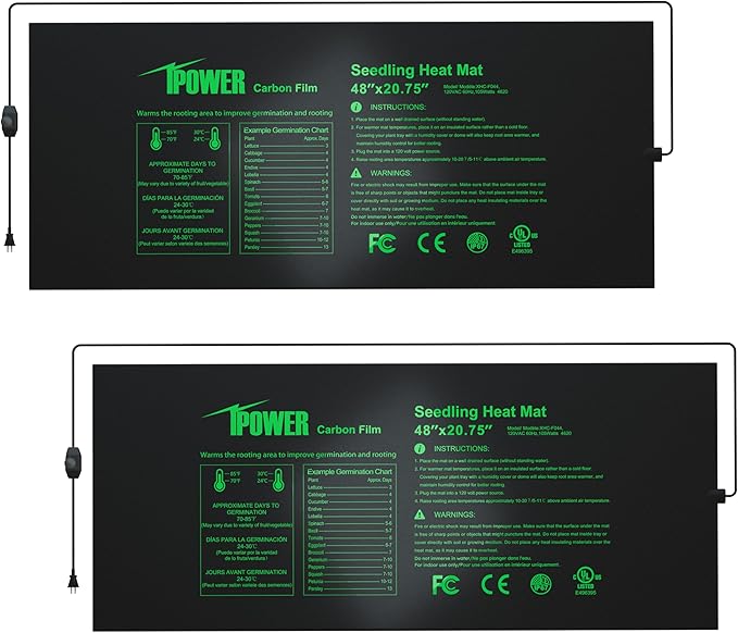 iPower 2 Pack 48" x 20.75" Seeding Heat Mat with Thermostat Temperature Adjustable Knob Durable Warm Hydroponic Plant Germination Starting Pad, Black