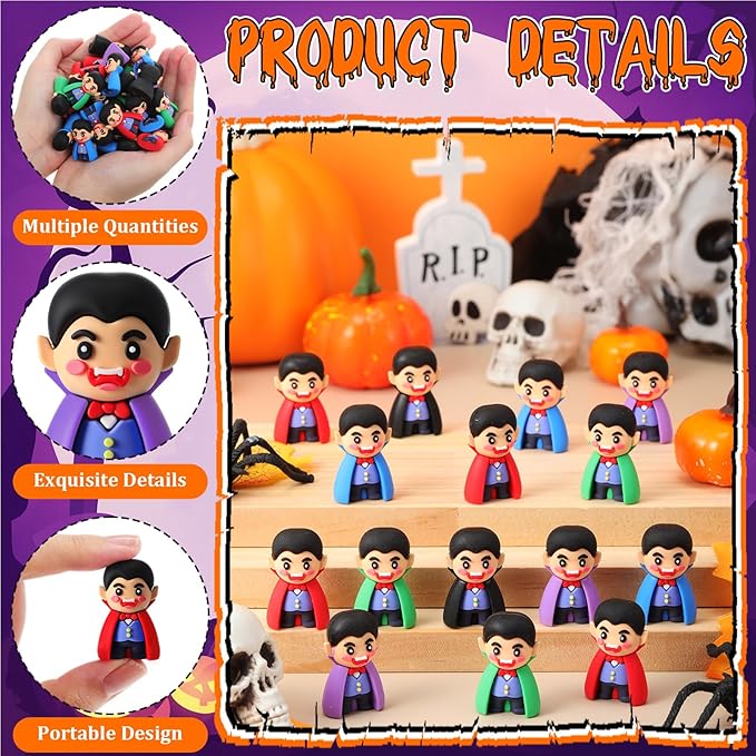25 Pcs Mini Vampire Figurines Bulk Halloween Vampire Figures Miniatures Decorations Party Favors for Spooky Party Trick or Treating Goodies Bag Fillers DIY Craft