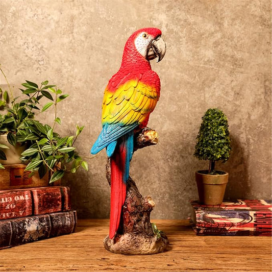 Macaw Parrot Tree Hugger Garden Statue, Resin Parrot Figurine - Lifelike Tropical Bird Sculpture for Patio Lawn Yard Home Desktop Decoration - Red