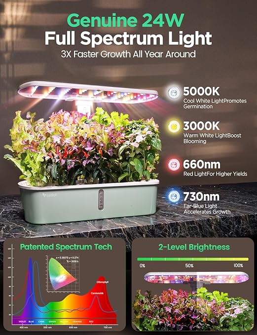 LetPot LPH-Air Hydroponics Growing System Kits, APP & WiFi Controlled Smart Indoor Garden with 24W Grow Light Full Spectrum, 10 Pods Planter Indoor Gardening for Gifts, Kitchen, Vegetable (Green)