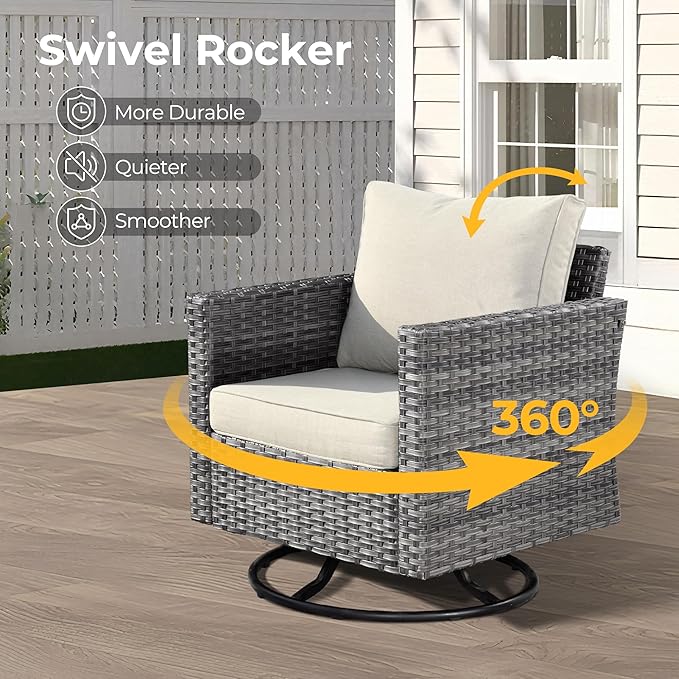 HOOOWOOO 13 Piece Patio Sectional Furniture Set with Fire Pit Table,Modern Wicker Outdoor Conversation Sofa Sets,All Weather Modular L Shaped Outside Couch Swivel Chair(Beige Sand)