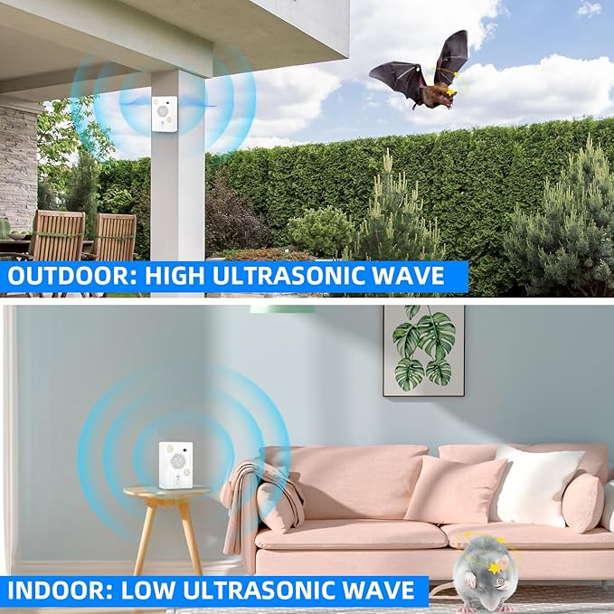 2 Pcs Upgraded Ultrasonic Bat Repellent for Attic,Garage Indoor & Outdoor Use,Humane & Effective Rechargeable Bat Deterrent Devices Reject Repelling System,Get Rid of Bats Keep Away Home Farm