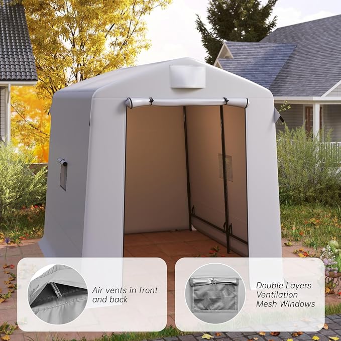 6x8 ft Outdoor Storage Shelter Shed with Roll-Up Zipper Doors & Mesh Windows, Portable Waterproof Storage Tent for Motorcycle, Bike, Firewood, Lawn Mowers, Garden Tools (Gray)