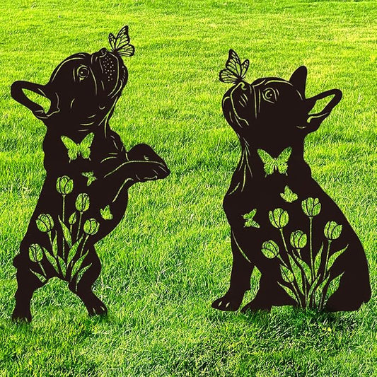 Metal Dog Garden Decor for Outside, French Bulldog Gift for Dog Lovers, Rust Proof Metal Black Silhouette Decorative Garden Stakes for Yard, Patio, Lawn Decorations, Outdoor Decor Yard Art