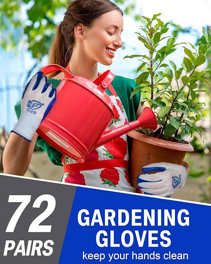 72 Pairs Gardening Work Gloves Bulk for Men Women, Rubber Coated Garden Multipack Safety Construction Glove