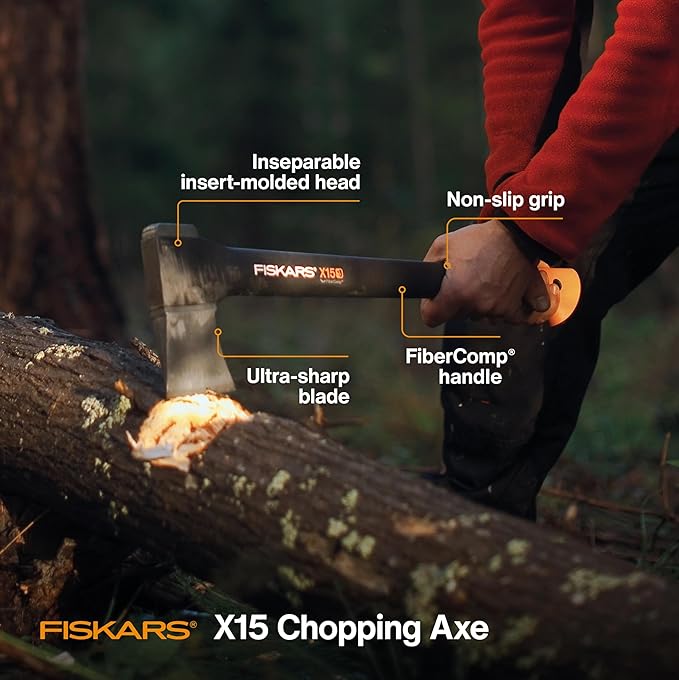 Fiskars X15 Splitting Axe, Tree Branch Cutter and Wood Splitter (23.5-Inch Axe) with Shock-Absorbing Handle