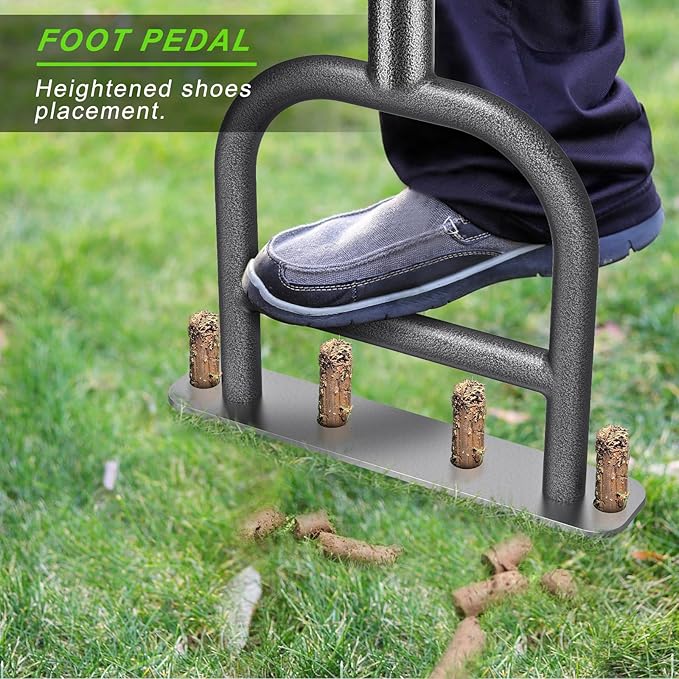 Dolibest Lawn Coring Aerator, Manual Lawn Aerator, 4 Stainless Stee Corer Plug Aerator with Soft Rubber Grip, Pre-Assembled Manual Grass Aerating Tool & Cleaning Hand Tool for Improving Lawn Health