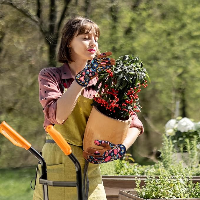 Bamllum Leather Gardening Gloves for Women - Working Gloves for Weeding, Digging, Planting, Raking and Pruning