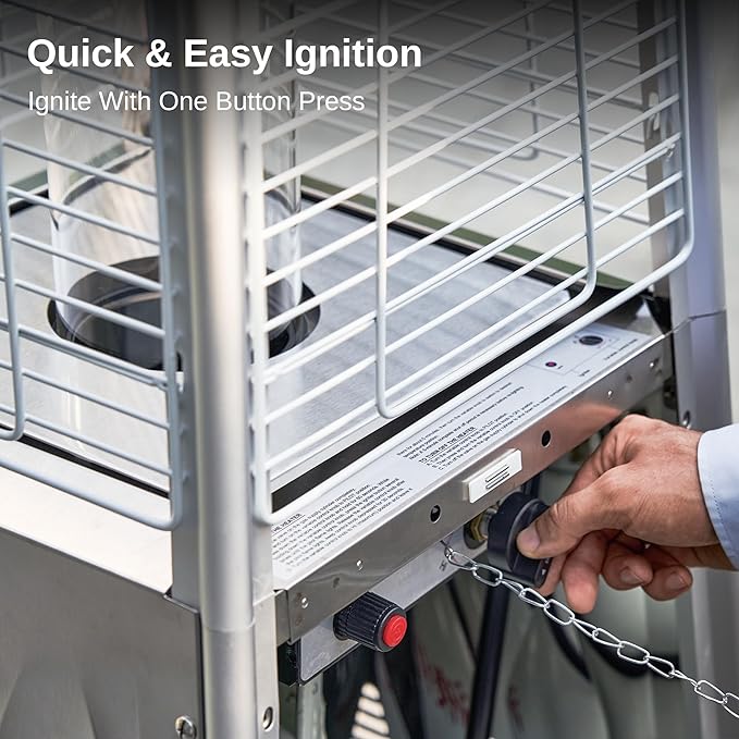 EAST OAK Pyramid Patio Heater, 48,000 BTU Outdoor Patio Heater All Stainless Steel, Quartz Glass Tube Propane Heater, Triple Protection System, With Wheels, Outdoor Heater for Commercial & Residential