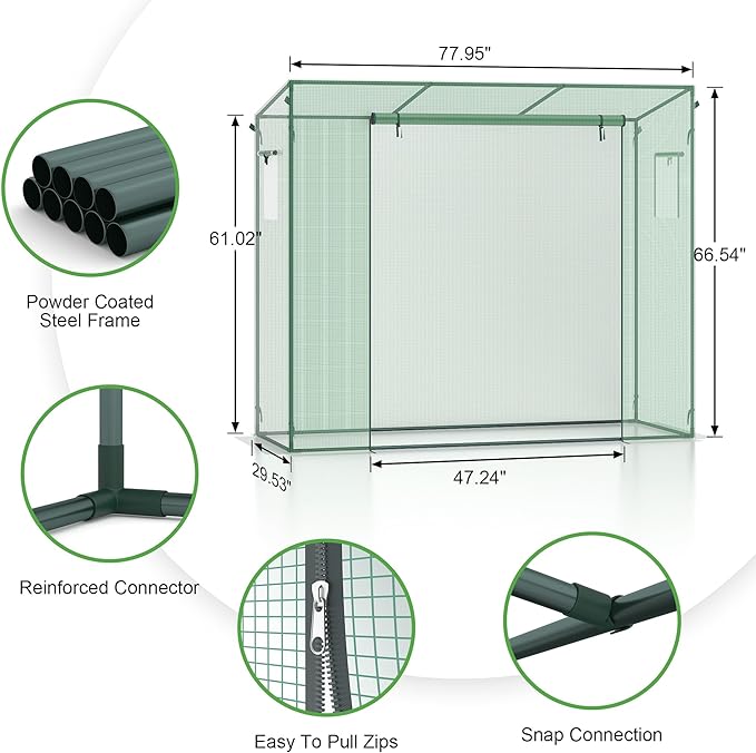 Greenhouse, Phonjoroo Lean to Small Greenhouse w/ 2 Side Windows & Zipper Rolling Door Tomato Greenhouses w/ Thicken PE Cover Outdoor Plant House Portable Small Hot House Winter Storage