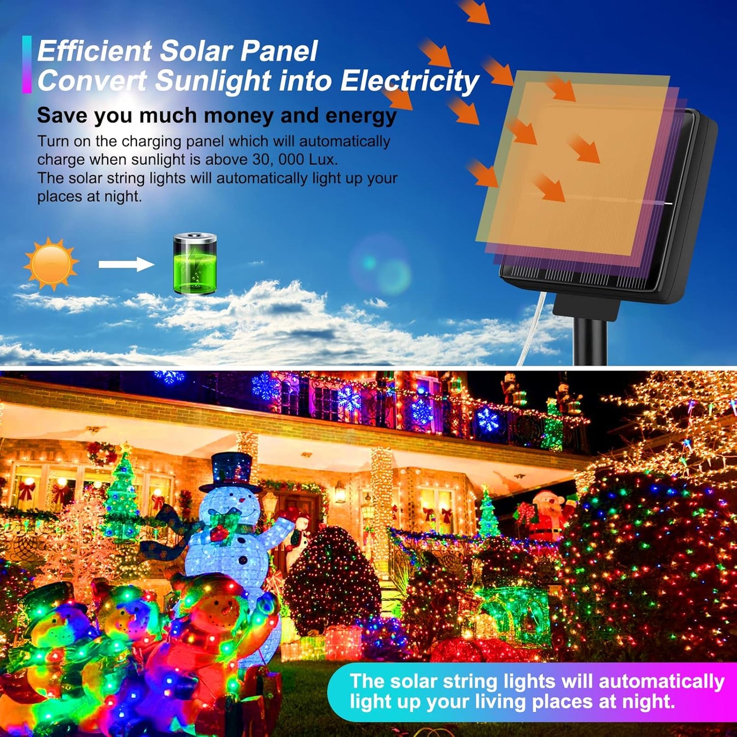 Brightever 4-Pack Solar Outdoor String Lights 288FT, Each 72FT 200 LED Solar Powered Multicolored Fairy Lights Waterproof, 8 Modes RGB Twinkle Lights for Christmas, Halloween Decorations