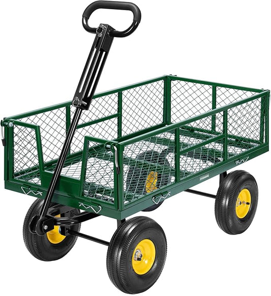 VIVOHOME Garden Cart Steel Heavy Duty 900 LBS Yard and Garden Wagon with 10 inch Tire and Handle Attach to ATV or Tractor Green
