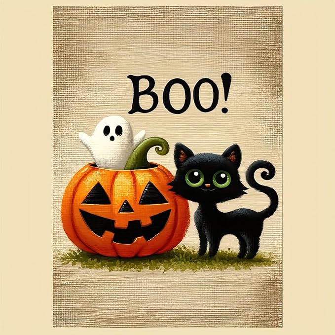 Halloween Garden Flag Ghost Black Cat Gander Flag 12x18 Inch Double Sided Halloween Yard Flag Holiday Yard Outdoor Decoration