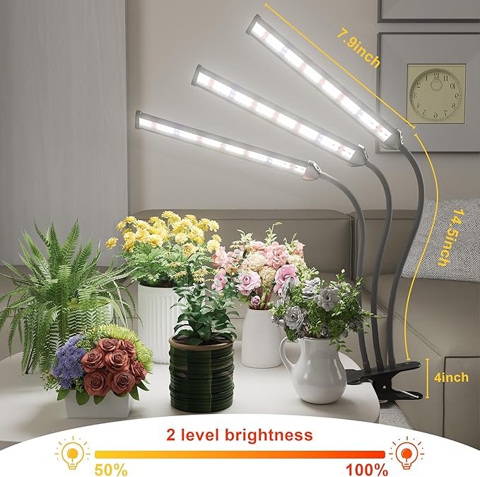 GooingTop Grow Light LED Gooseneck Lamp,Triple-Head Full Spectrum 222 LED Plant Lamp with Red Blue Light Clip-on Desk for Indoor Plants Growing,Diming & Auto Timer