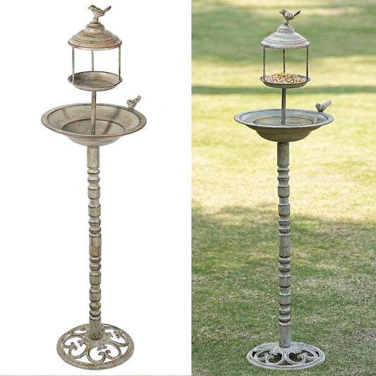 44.5" H Outdoor Metal Bird Bath Combo, Metal Bird Bath Bowl and Bird Feeder 2 in 1 Garden Yard Decoration