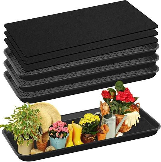 Vesici 6 Pack Large Self-Watering Plant Trays (30"x15") and 3mm Capillary Mat-Automatic Watering System for Indoor/Outdoor Plants, Durable Plastic Seedling Trays for Potted Plant, Garden