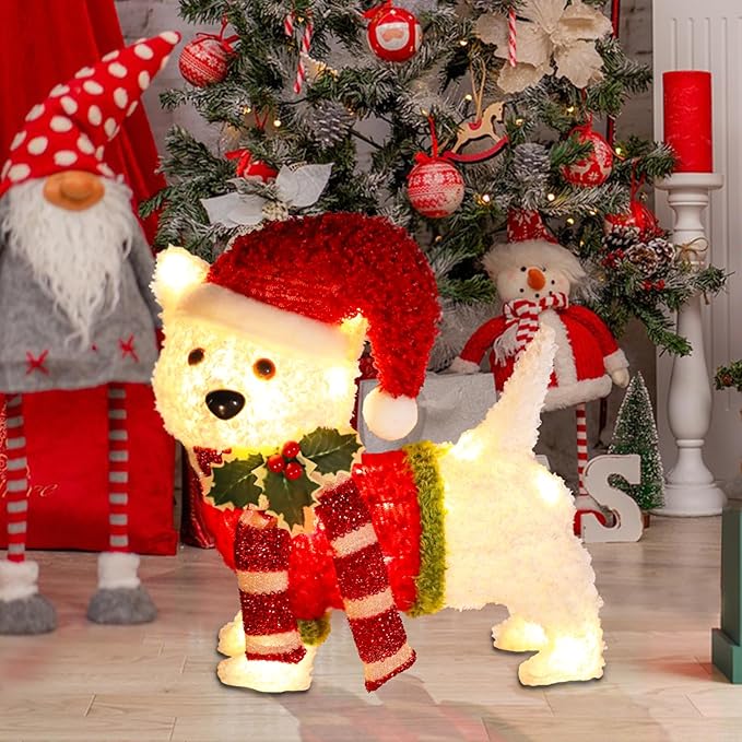 Non-Collapsible Lights Christmas Dog Lighted with LED Warm White Lights Christmas Inside Decorations for Xmas Courtyard Garden Festive Holiday Decoration
