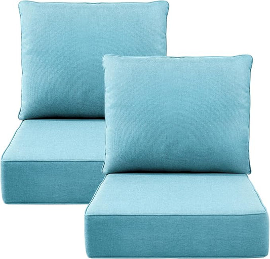 Luxury 6" Outdoor Cushions for Patio Furniture, 24x24x6 Thick Seat Cushion Set of 2, Fade Resistant Couch Chair Replacement Cushions High Density Deep Wicker Chair Cushion w/Removable Cover, Teal