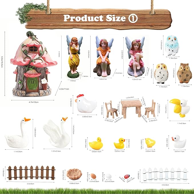 220Pcs Miniatures Fairy Garden Accessories, Mini Fairy Garden Kit, Fairy Figurines House Outdoor Decor Resin