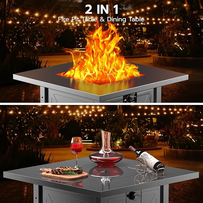 ZAFRO 28" Fire Pit Table, 40000 BTU Propane Fire Pit Table with Lid and Lava Rock, CSA Certified Fire Table with for Outdoor, Backyard, Patio, Garden, Black