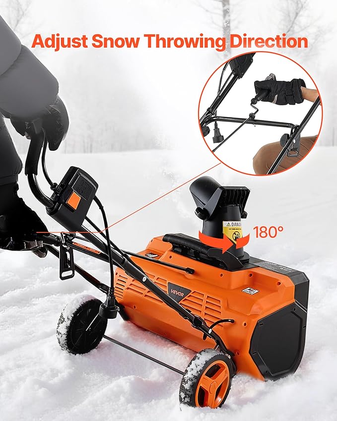 VEVOR Electric Snow Blower, 23 inch 15A Corded Snow Thrower with Dual LED Headlights & 180° Rotating Chute, 25FT Throwing Distance, 12" Depth Clearing, Walk-Behind Snowblower for Driveway Sidewalk