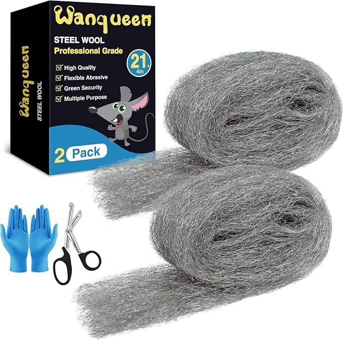 2 Pack Steel Wool Mice Control 4"*21’ Fill Fabric DIY Kit, Hardware Cloth Gap Blocker Mouse Rat Rodent Control for Holes, Wall Cracks, Vents(2 Rolls)