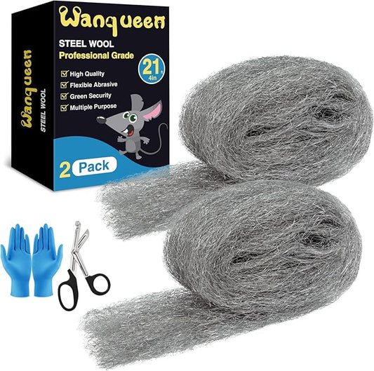 2 Pack Steel Wool Mice Control 4"*21’ Fill Fabric DIY Kit, Hardware Cloth Gap Blocker Mouse Rat Rodent Control for Holes, Wall Cracks, Vents(2 Rolls)